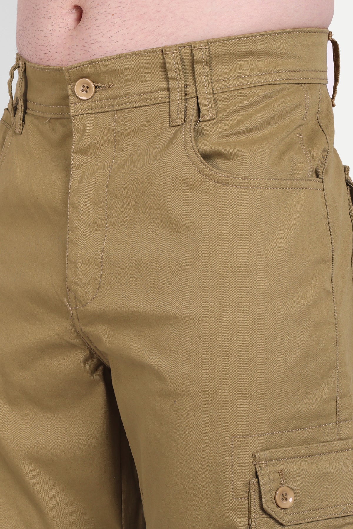 Men Slim Fit Khakhi Cargos