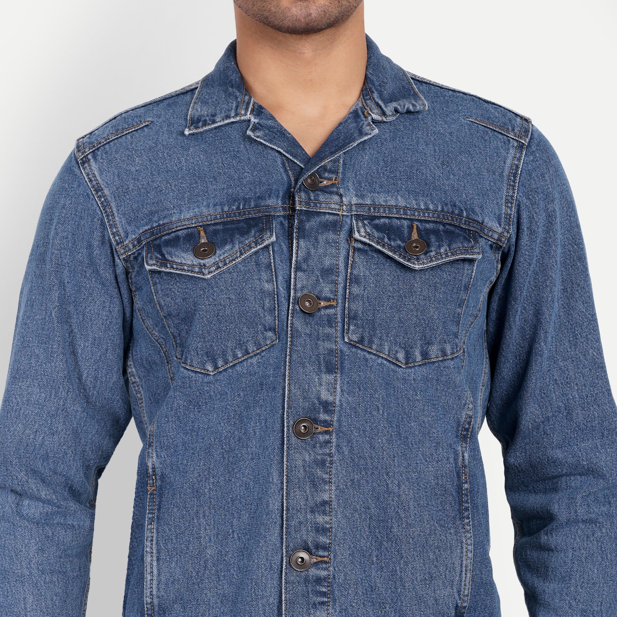 Men's Mid Blue Full Sleeve Denim Jacket