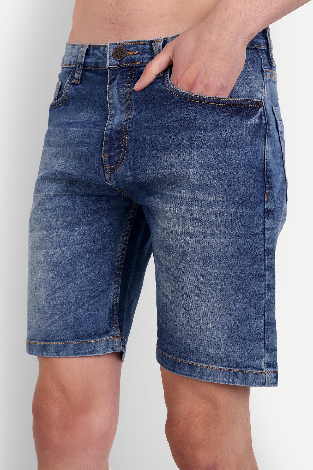 Men Mid Blue Denim Regular Shorts