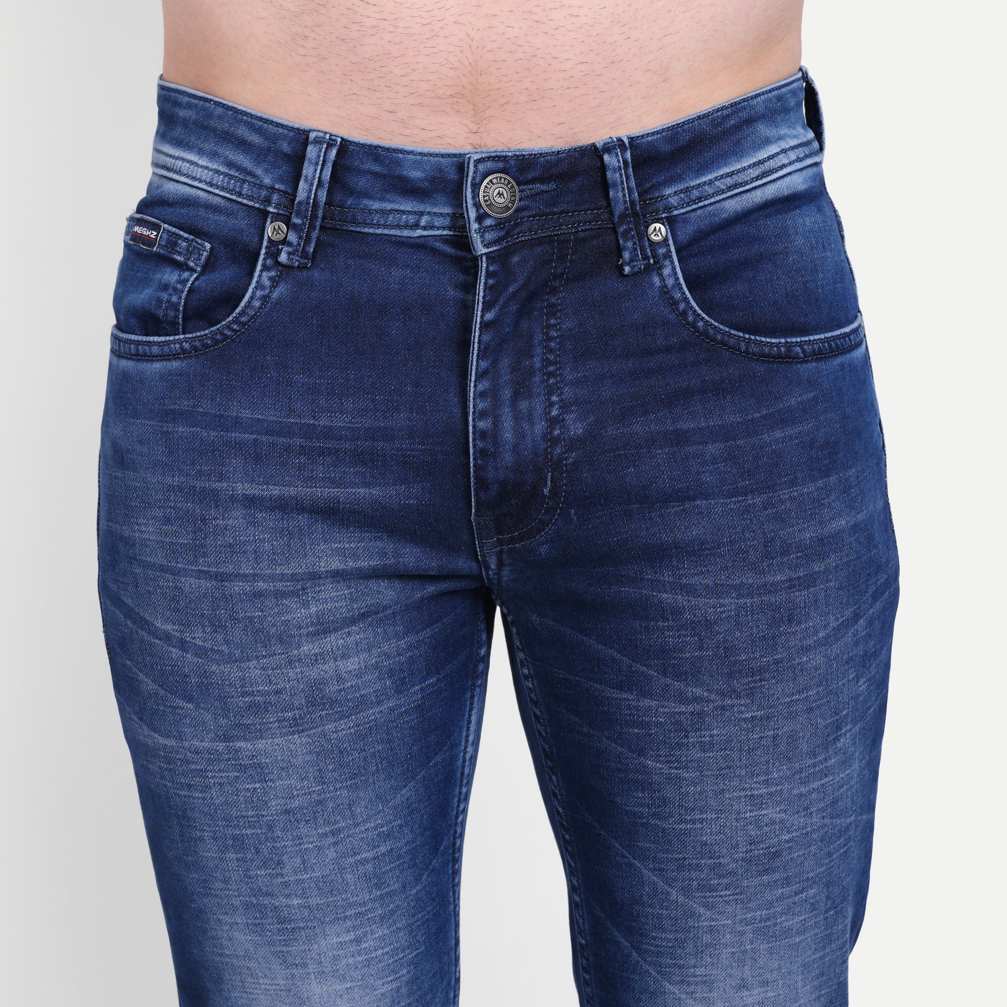 Men's Dark Blue Faded Slim Fit Denim Jeans