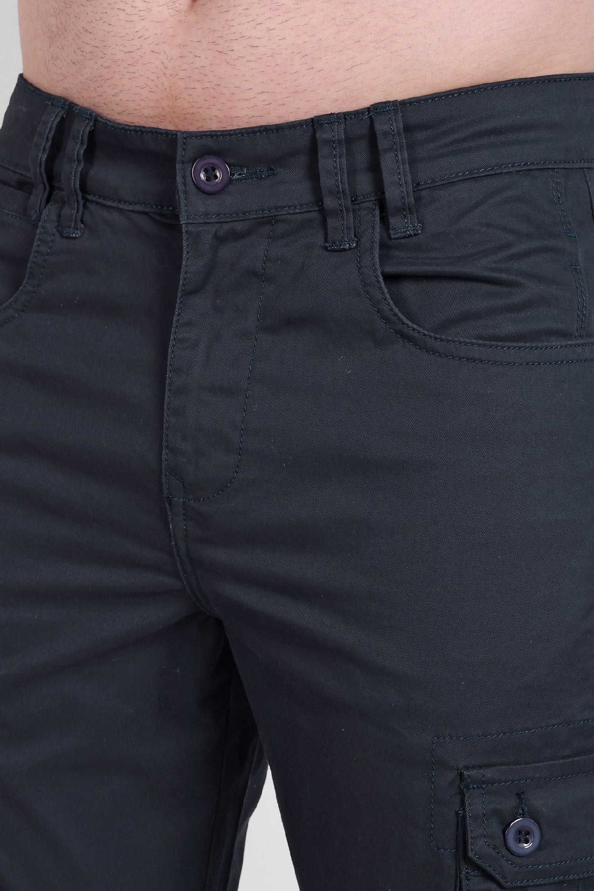 Men Slim Fit Navy Blue Cargos