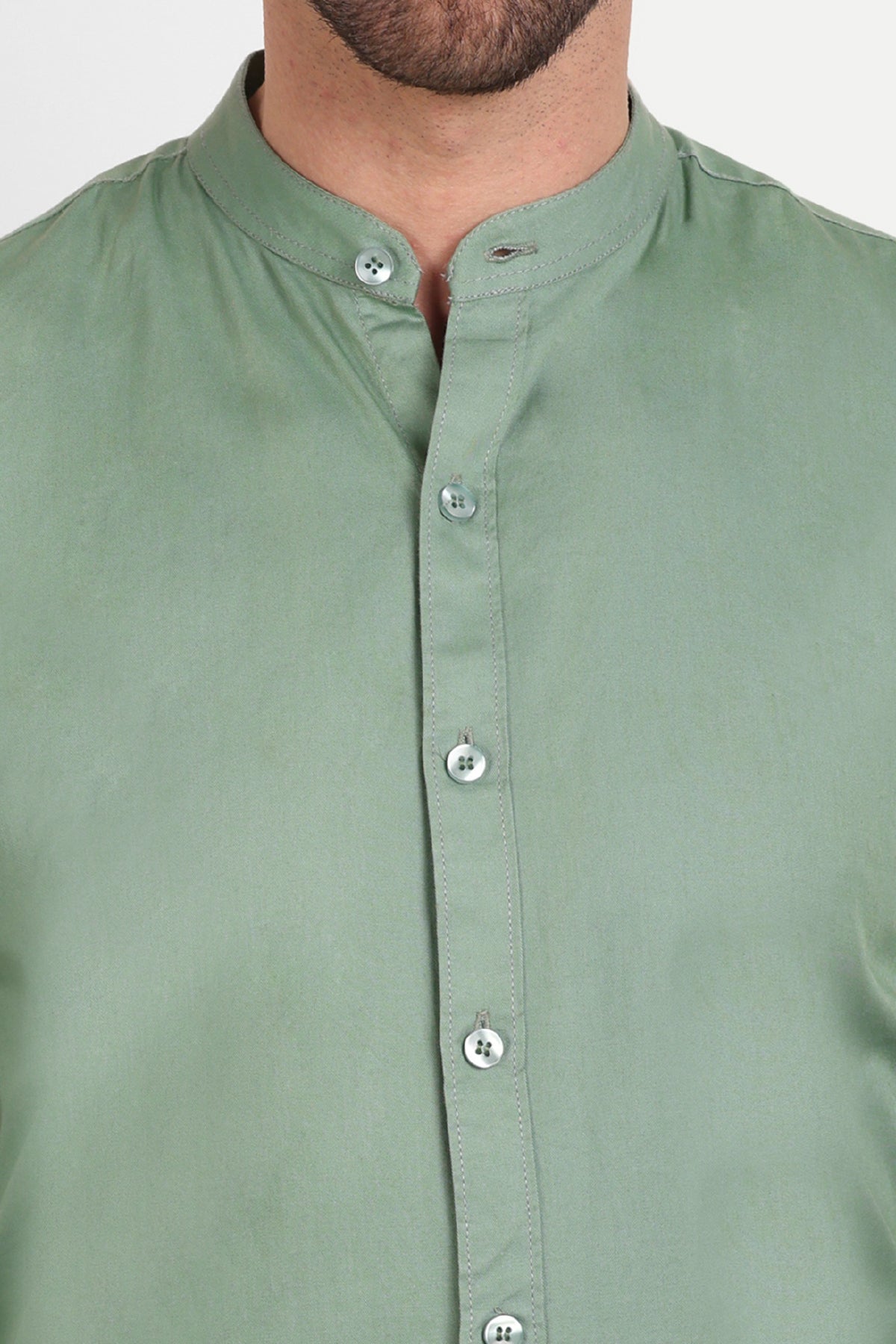 Men Slim Fit Mandarin Collar Sage Green Shirt