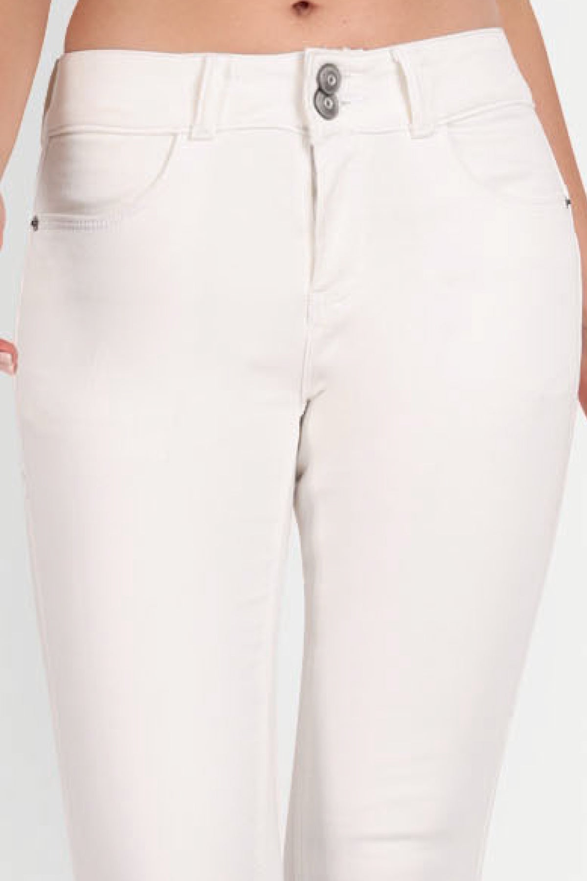 Women White Skinny Two Button Jeans