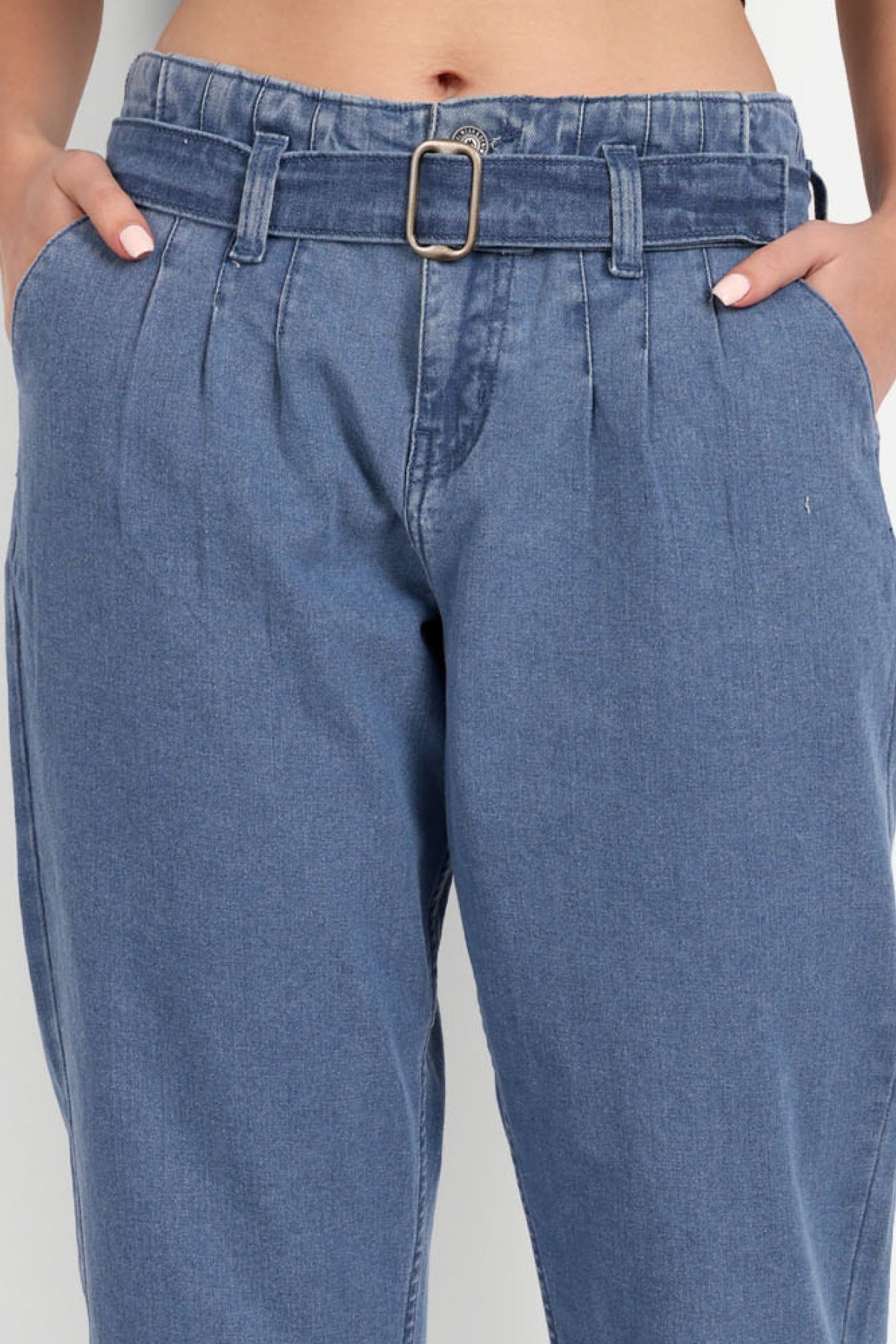 Women Solid Jeans Blue Linen Mid Rise Culottes