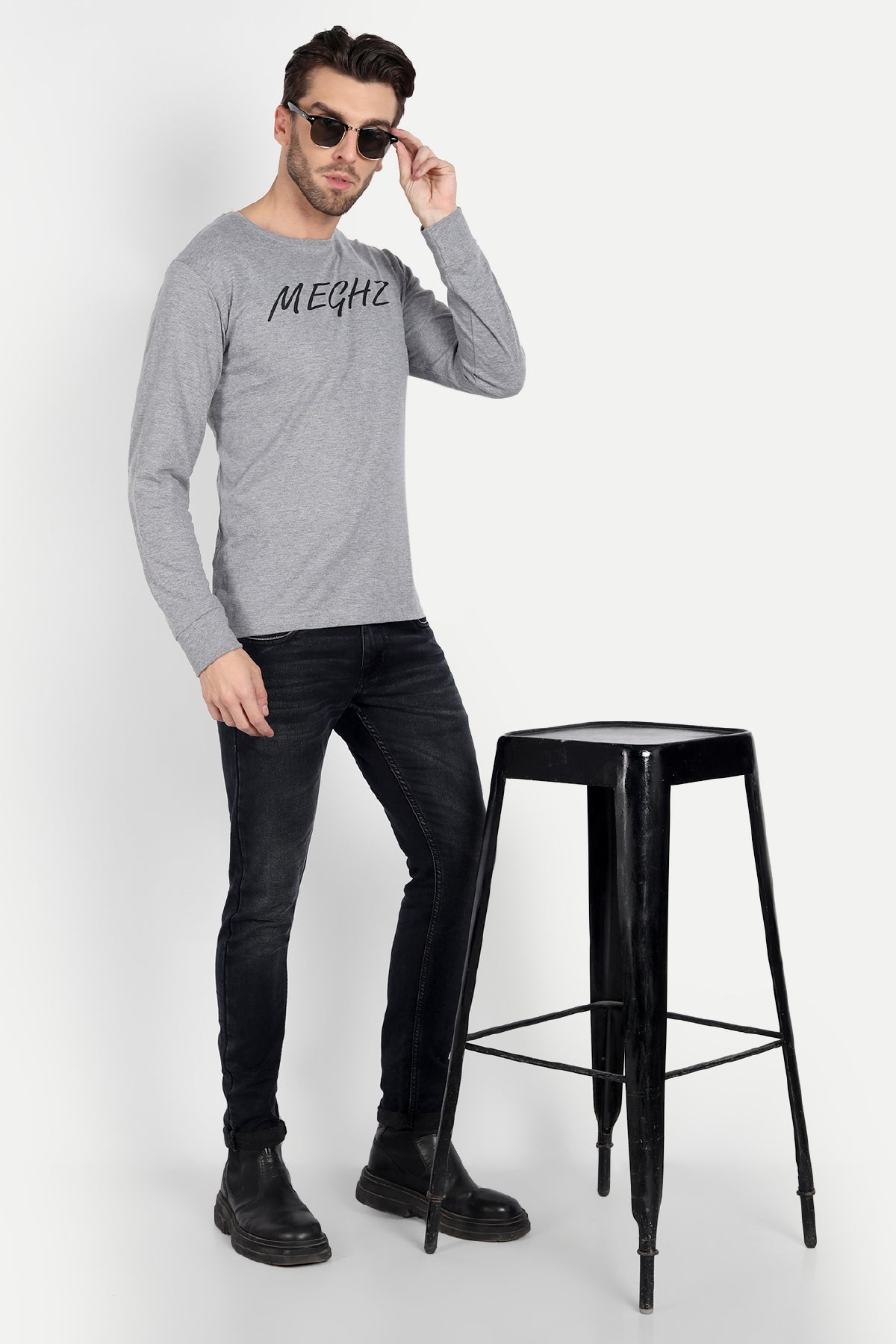 Men's Full Sleeve Grey Melange T-Shirt