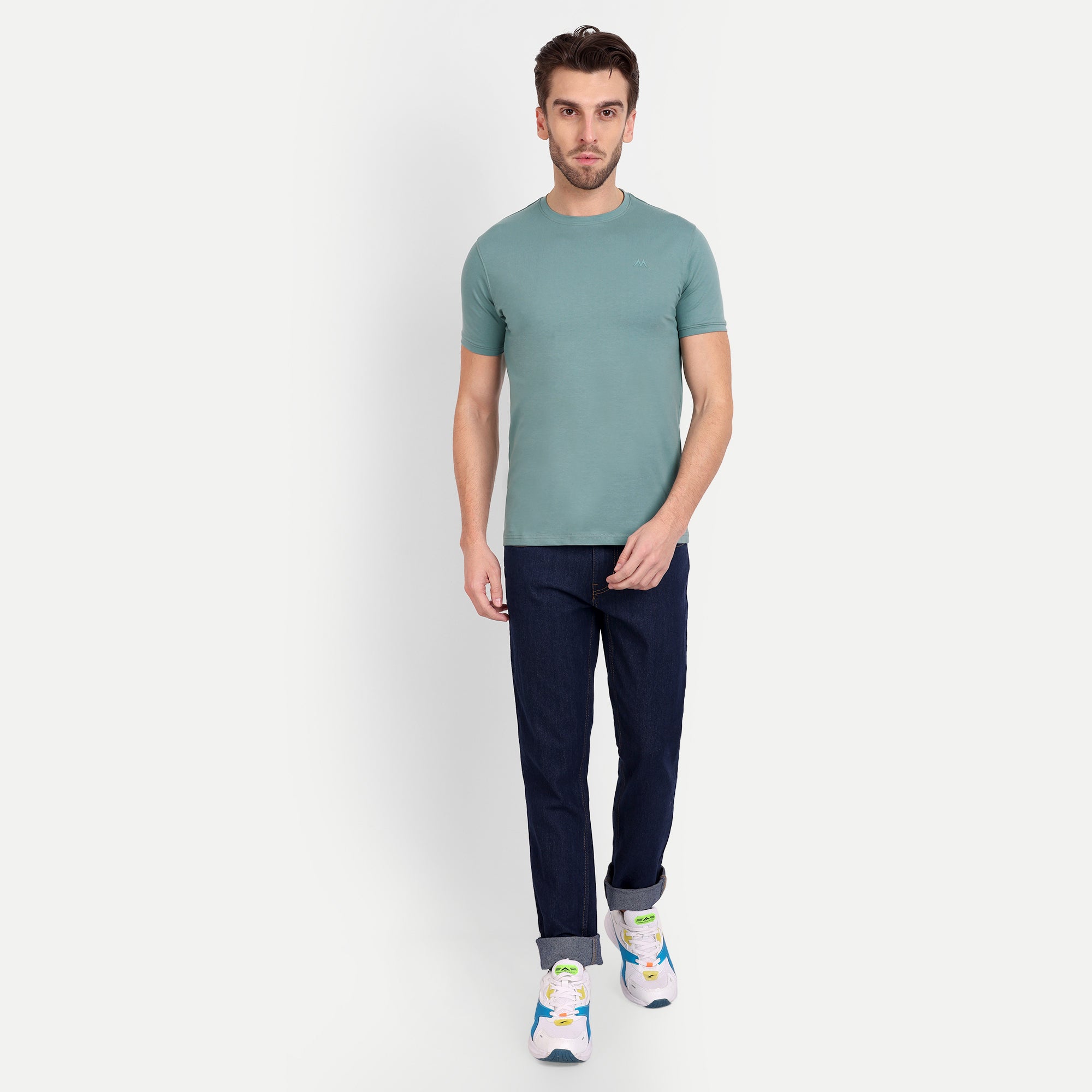 Men's Solid Dusty Green Round Neck T-Shirt