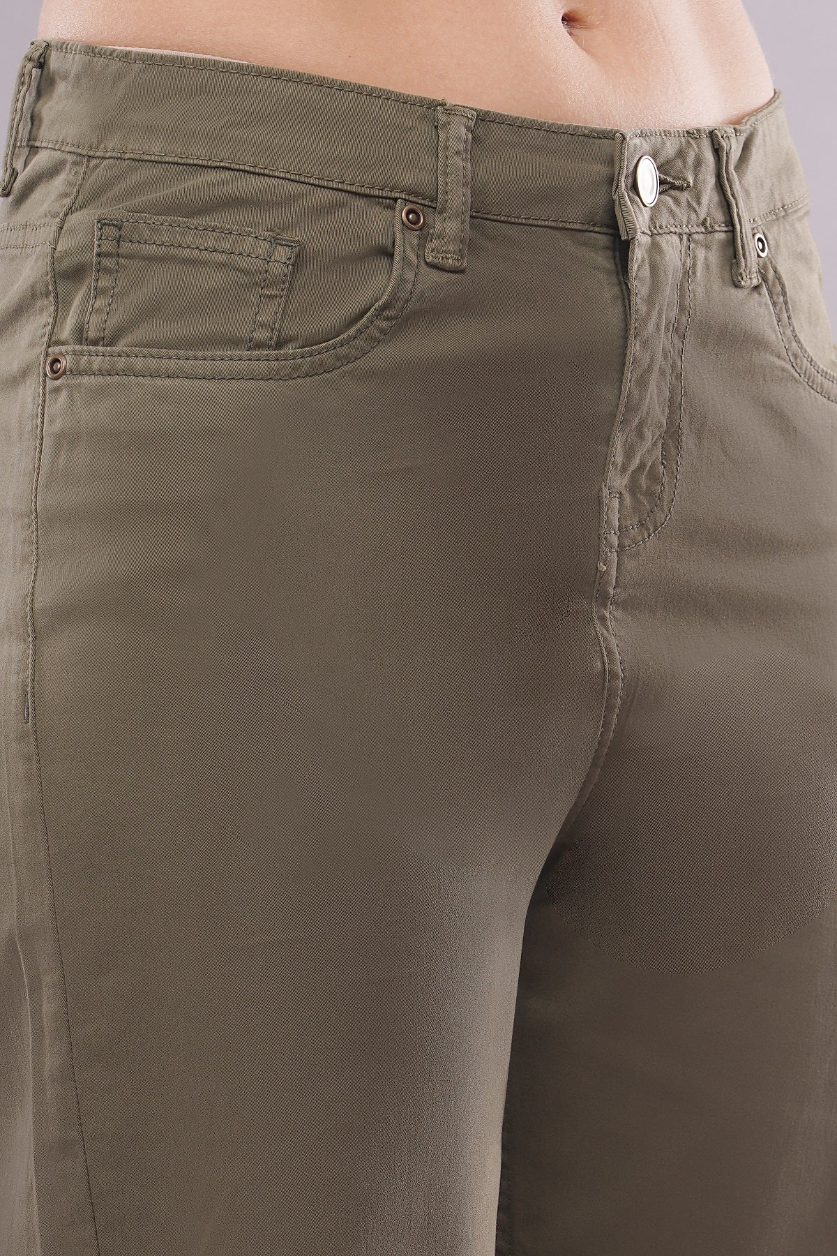 WOMENS DARK OLIVE FLARED  FIT DENIM JEANS