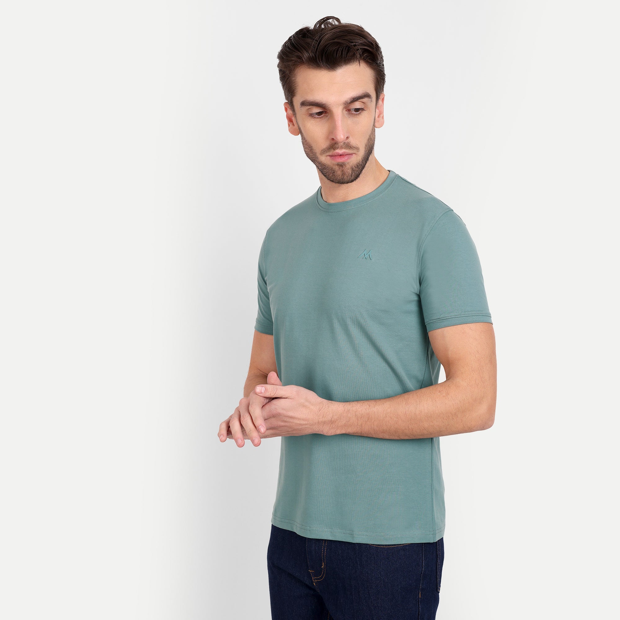 Men's Solid Dusty Green Round Neck T-Shirt