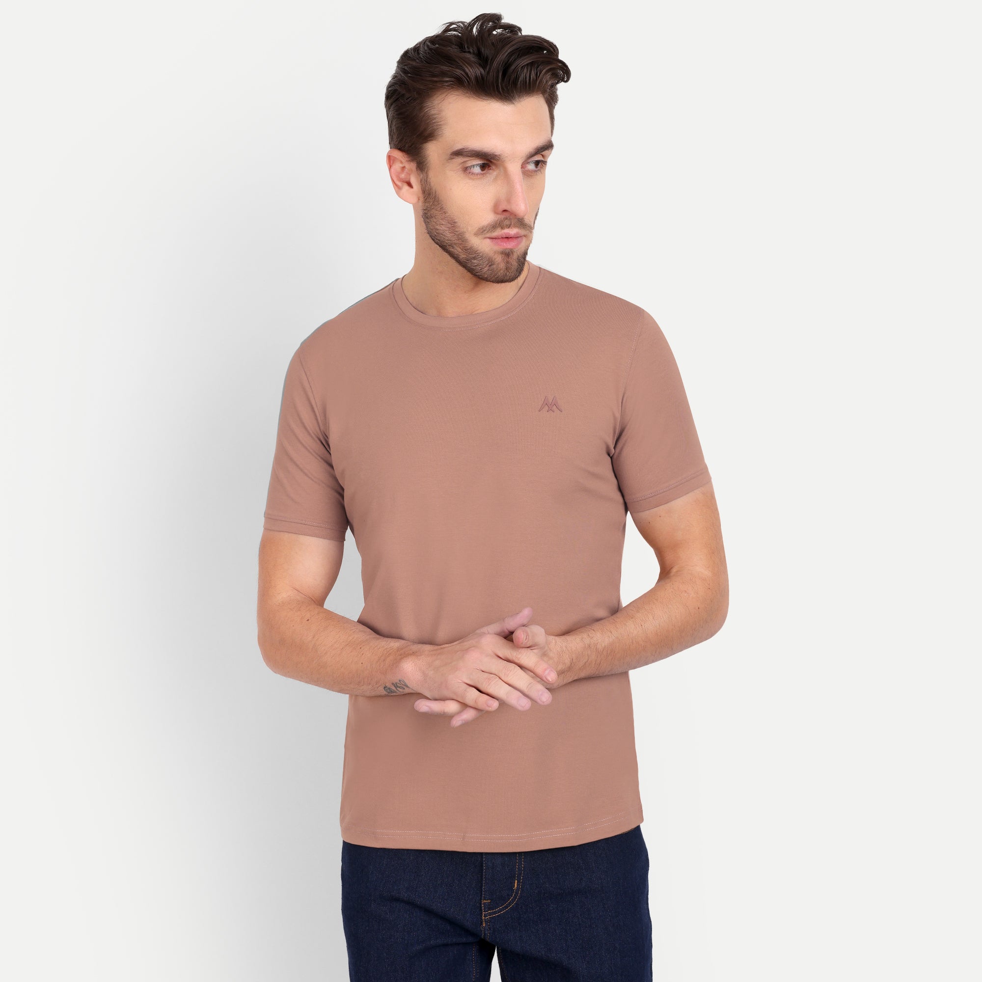 Men's Solid Brown Round Neck T-Shirt