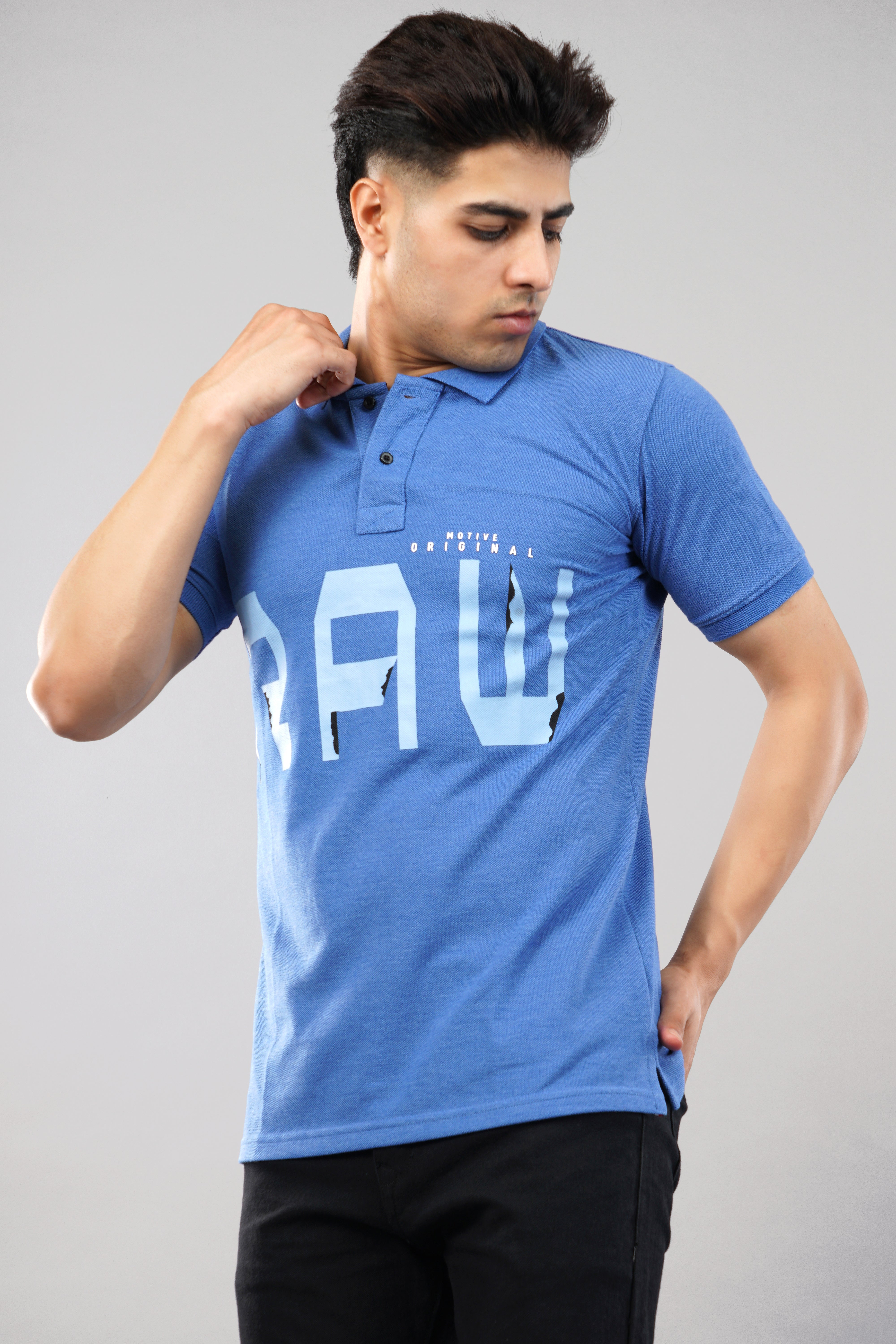 MENS POLO PRINTED DARK BLUE T-SHIRT