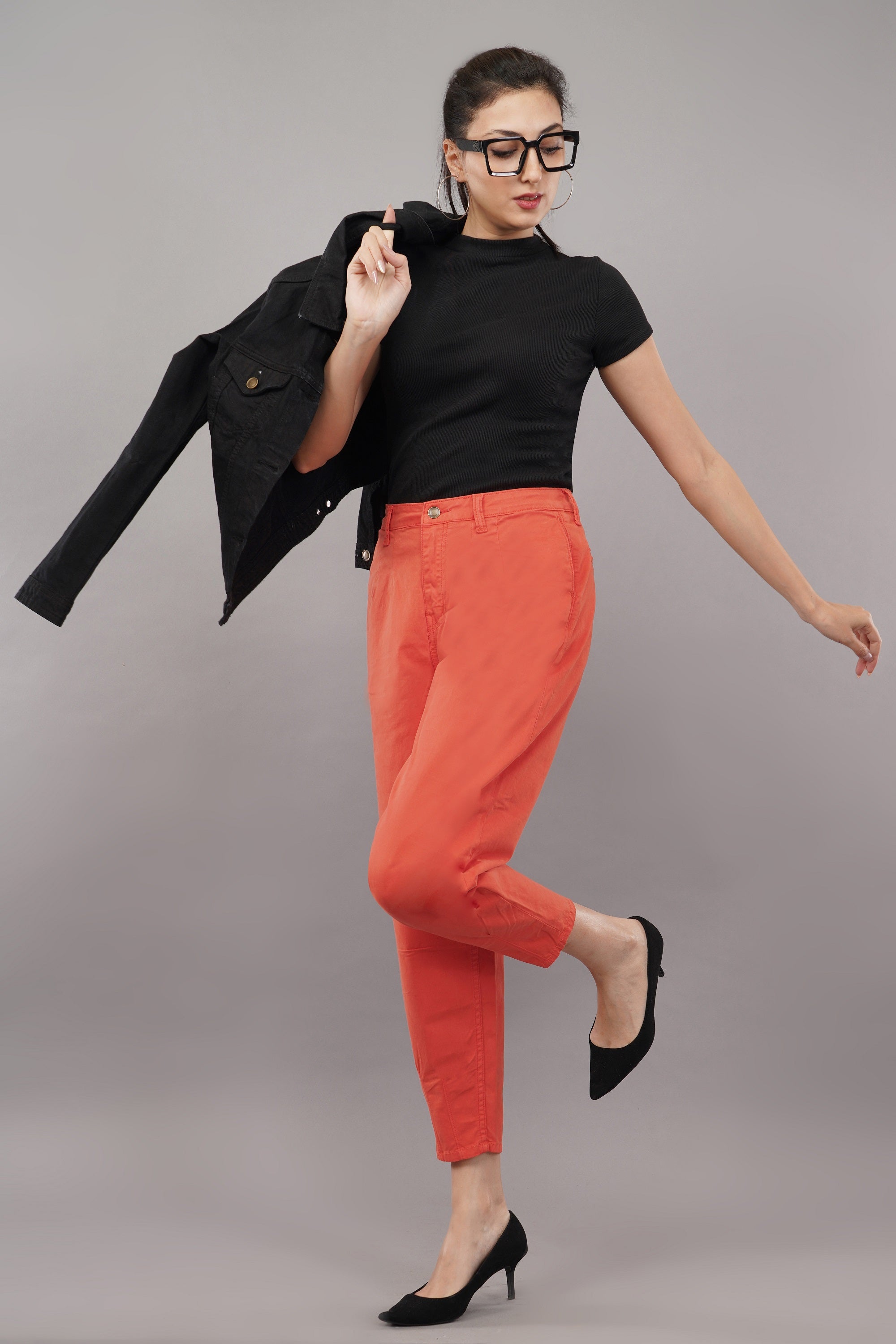 Women's Orange Slouchy Fit Jeans