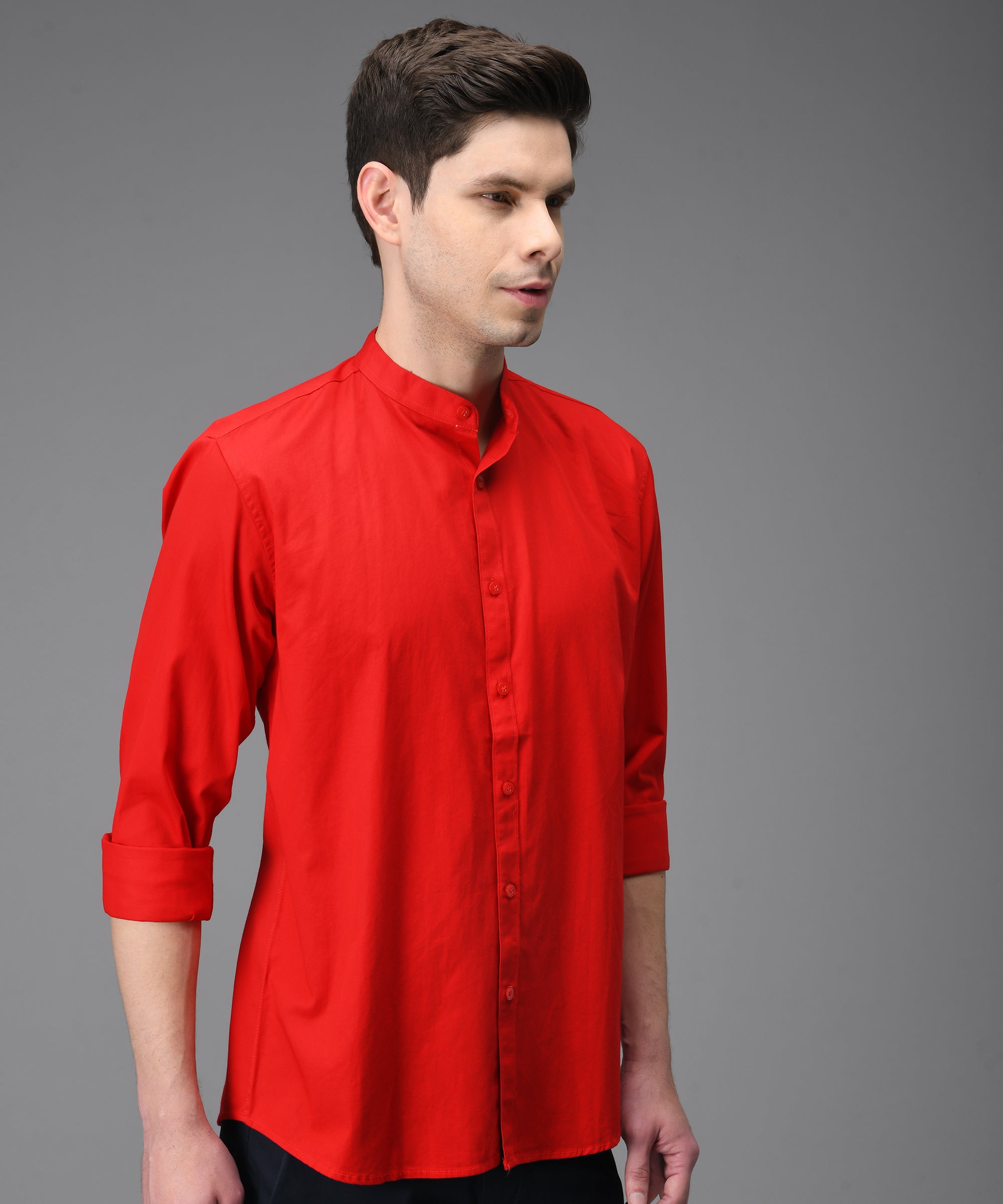 Men Mandarid  Slim Fit Cherry Red Shirt