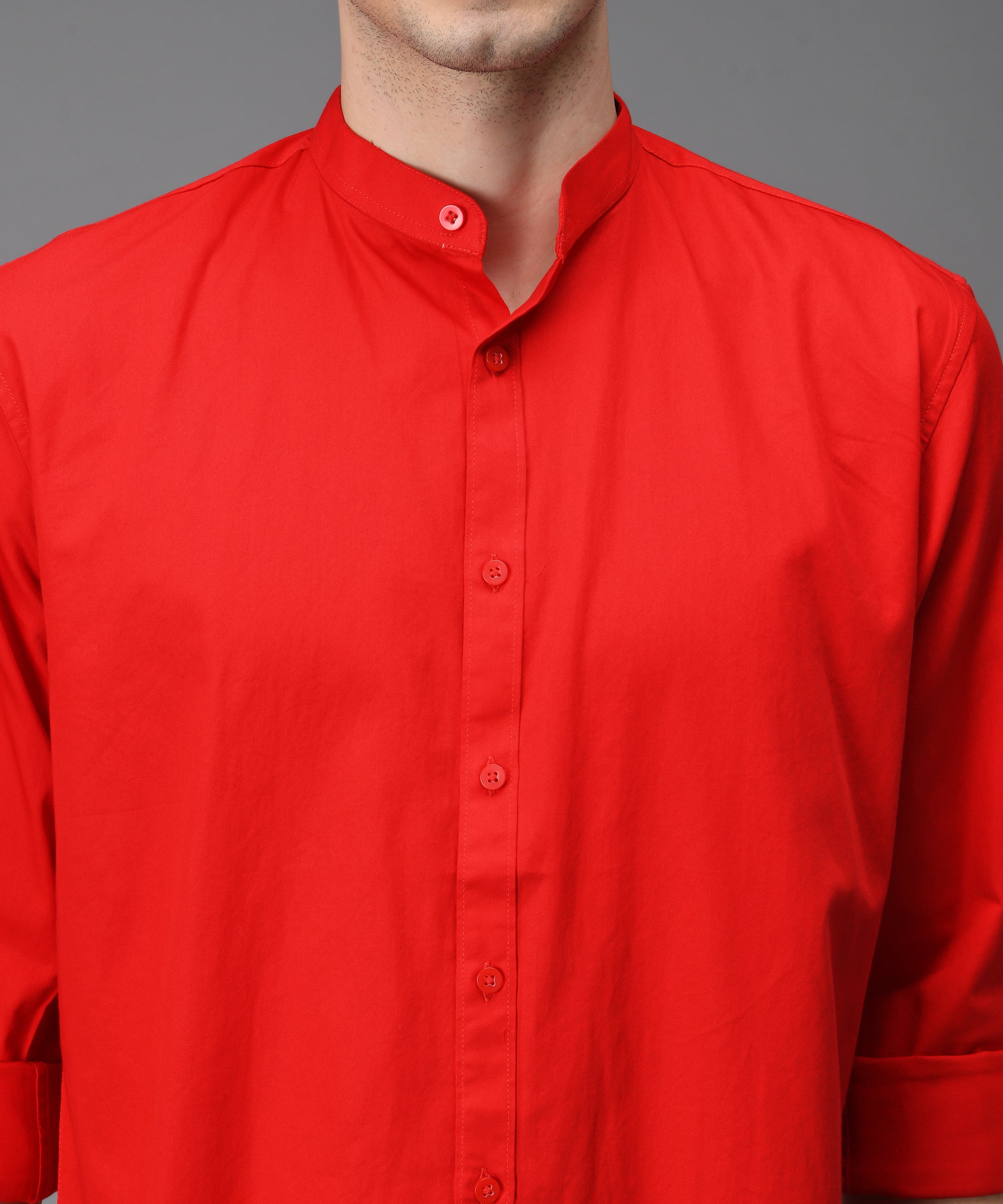 Men Mandarid  Slim Fit Cherry Red Shirt