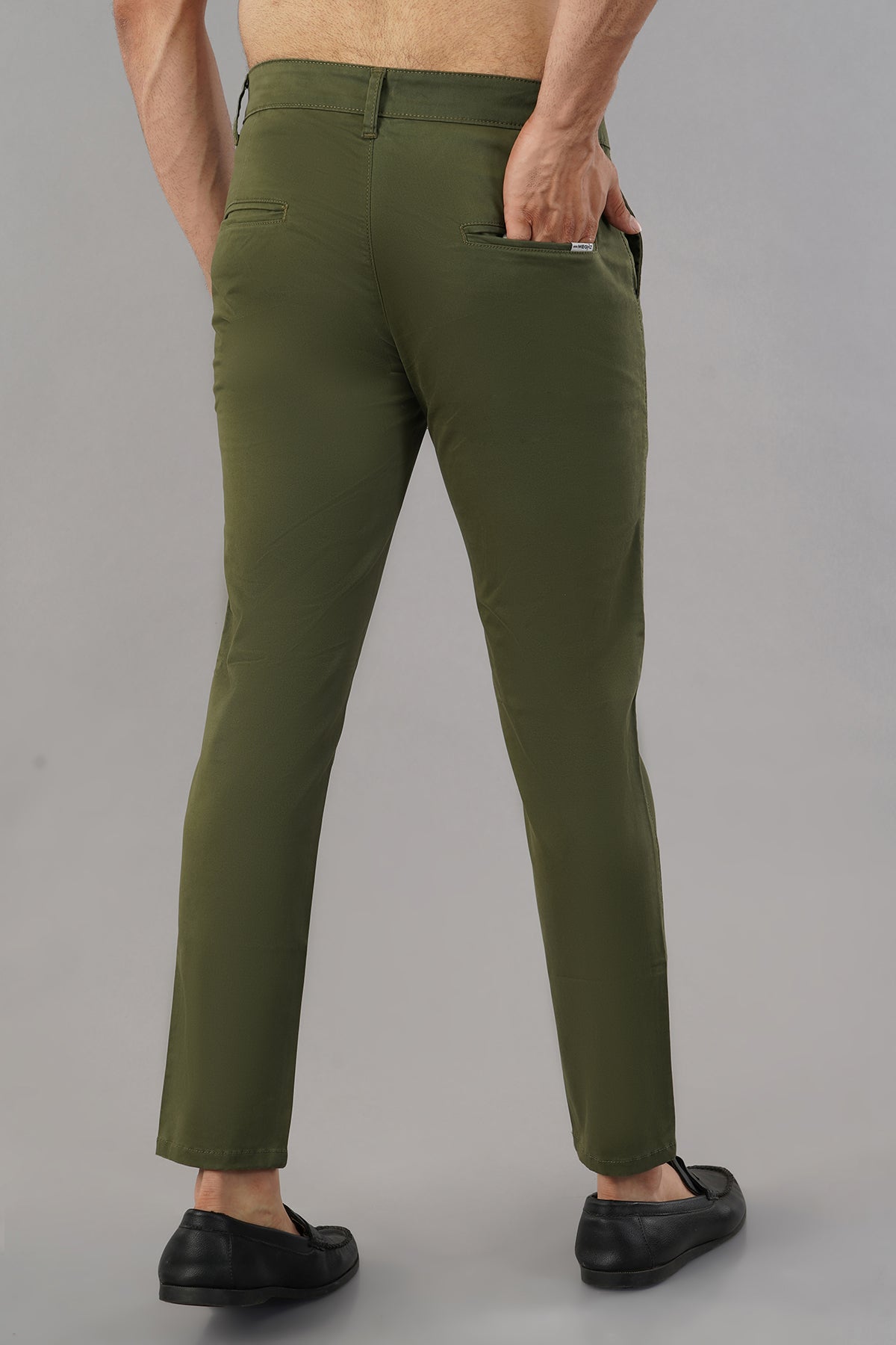 MENS ARMY GREEN CROPPED CHINOS