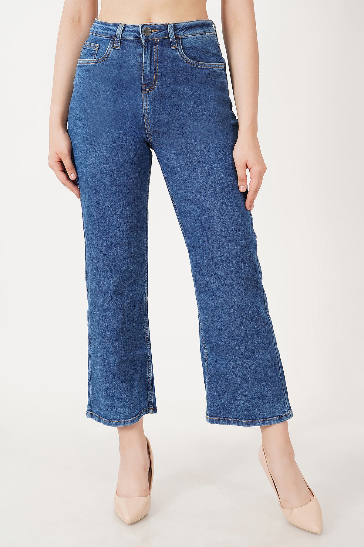 Women Mid Blue Flare Denim Jeans
