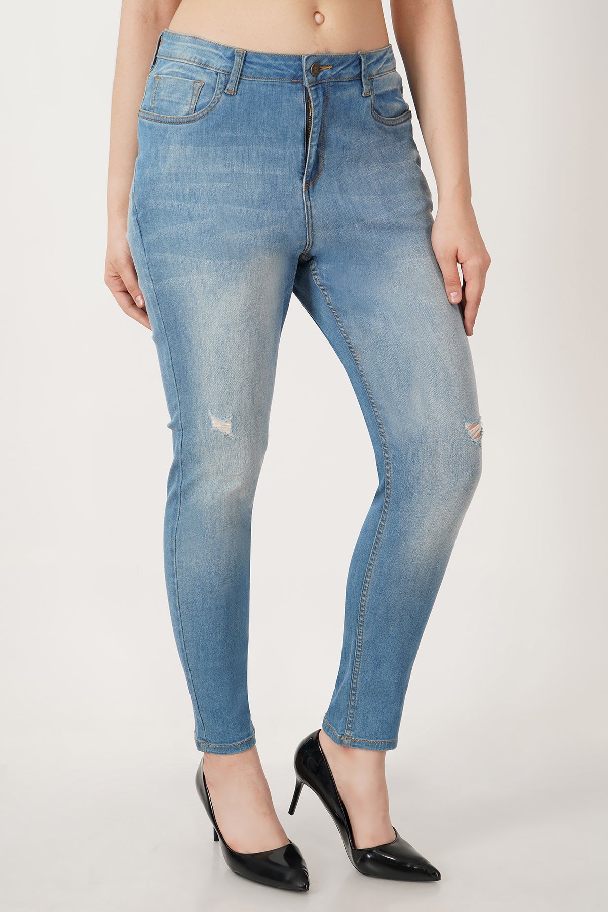 Women Mid Blue Distressed Skinny Jeans
