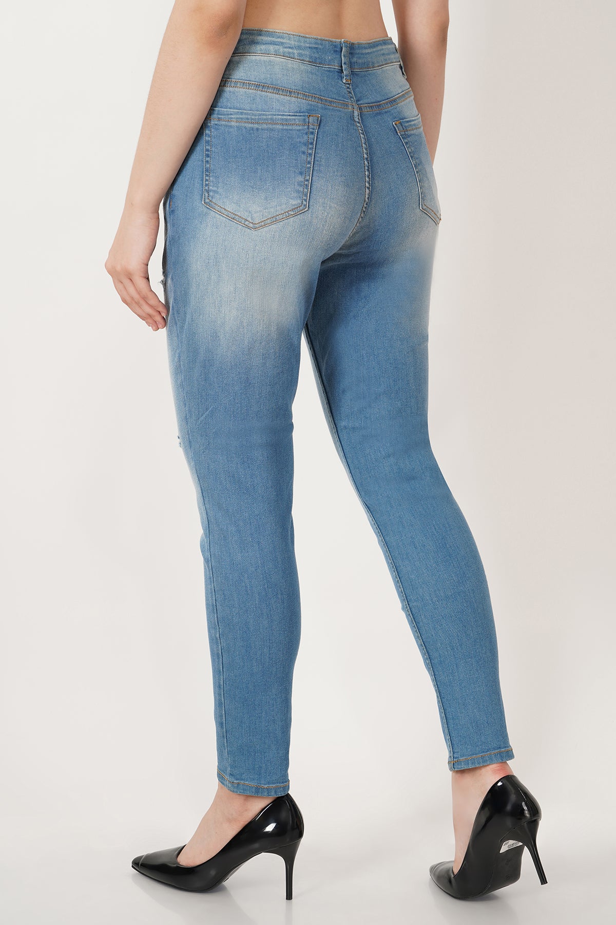 Women Mid Blue Distressed Skinny Jeans