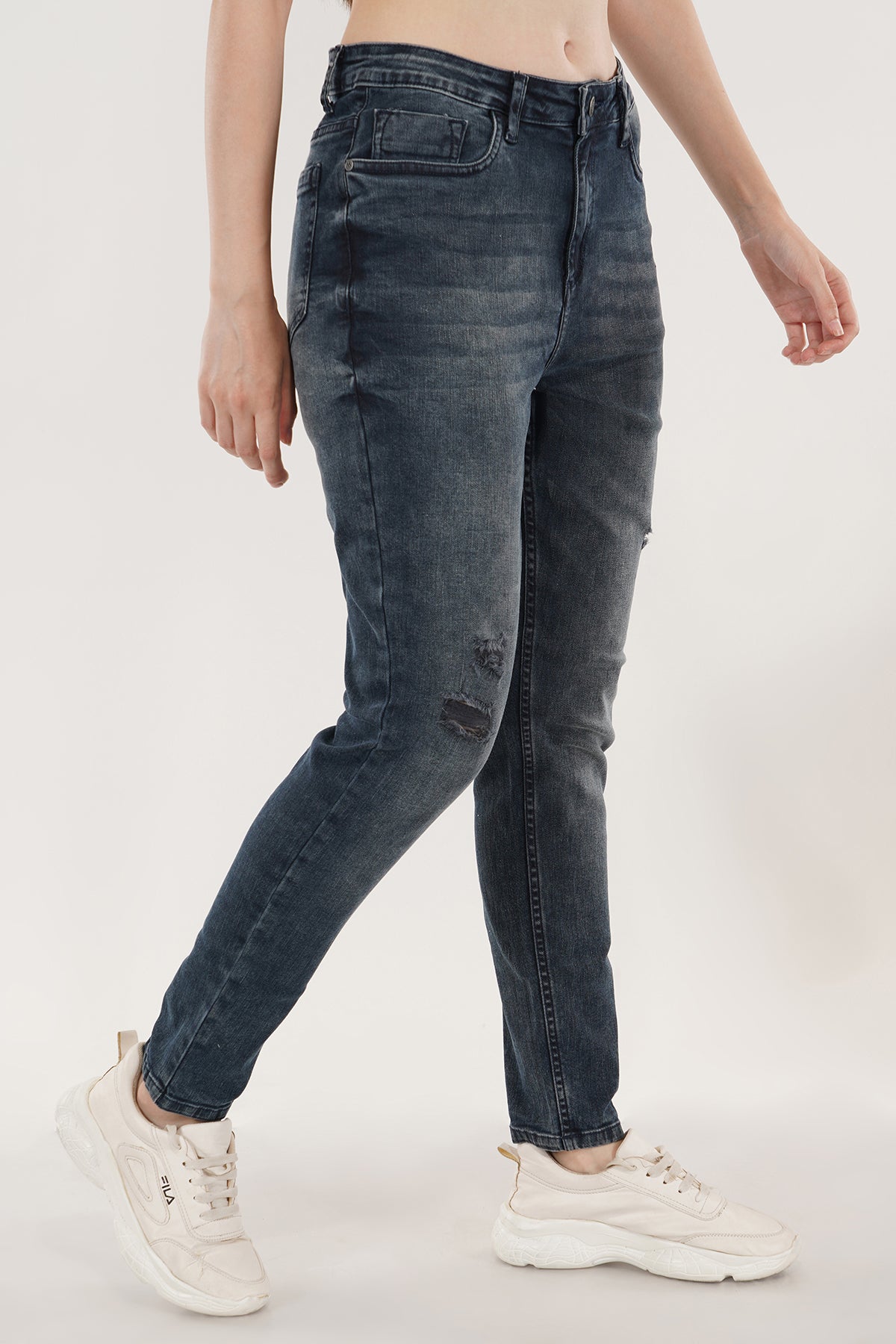 Women Dark Smokey Distressed Skinny High Rise Jeans