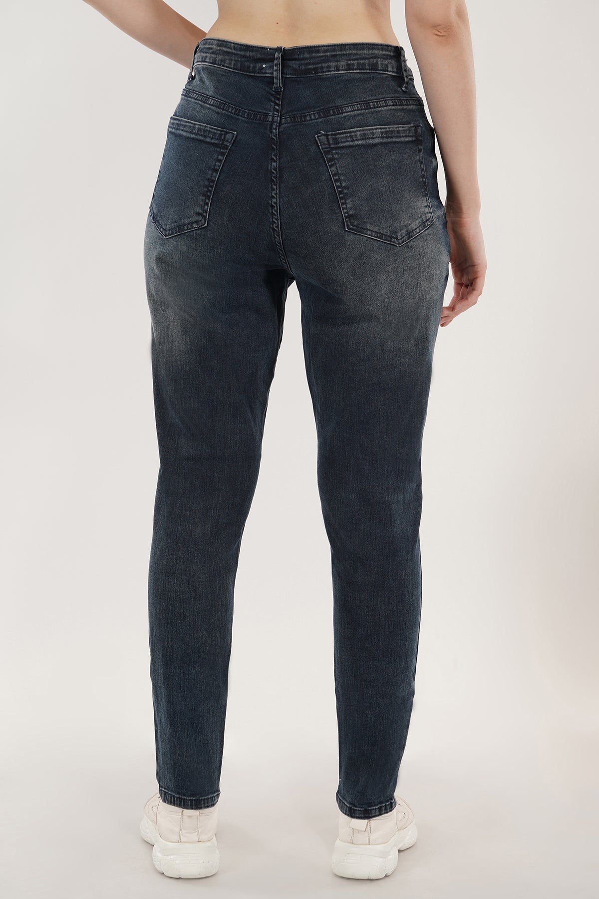 Women Dark Smokey Distressed Skinny High Rise Jeans