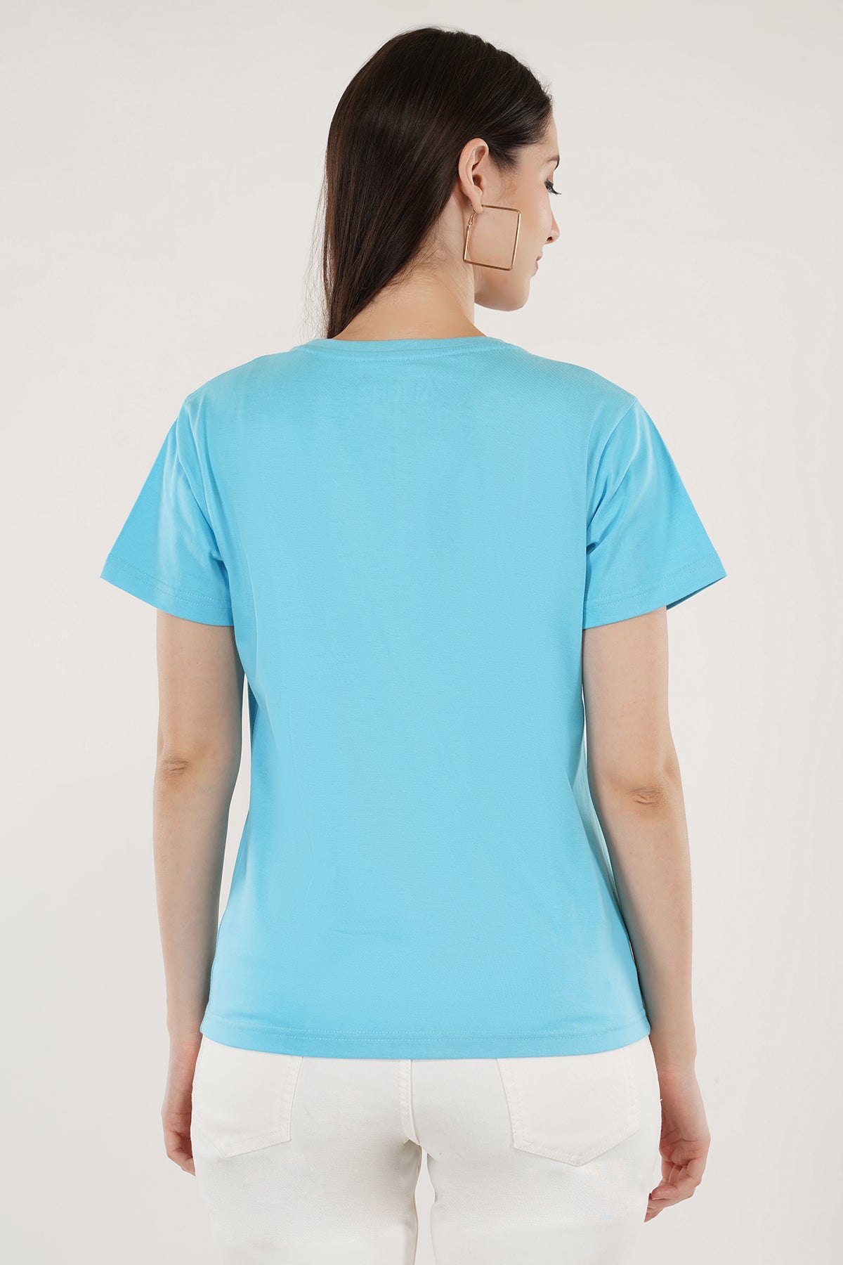 Women Round Neck Sky Blue T-Shirt