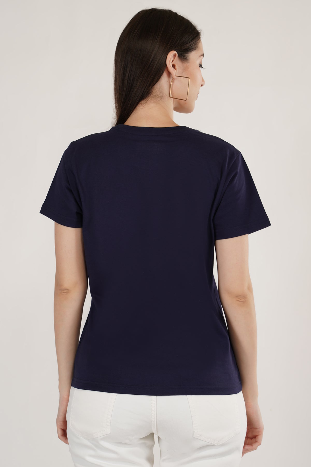Women Round Neck Navy Blue T-Shirt