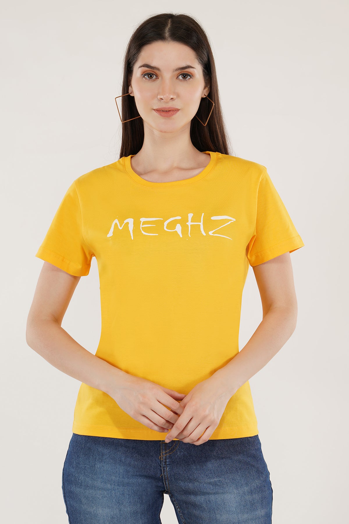 Women Round Neck Yellow T-Shirt