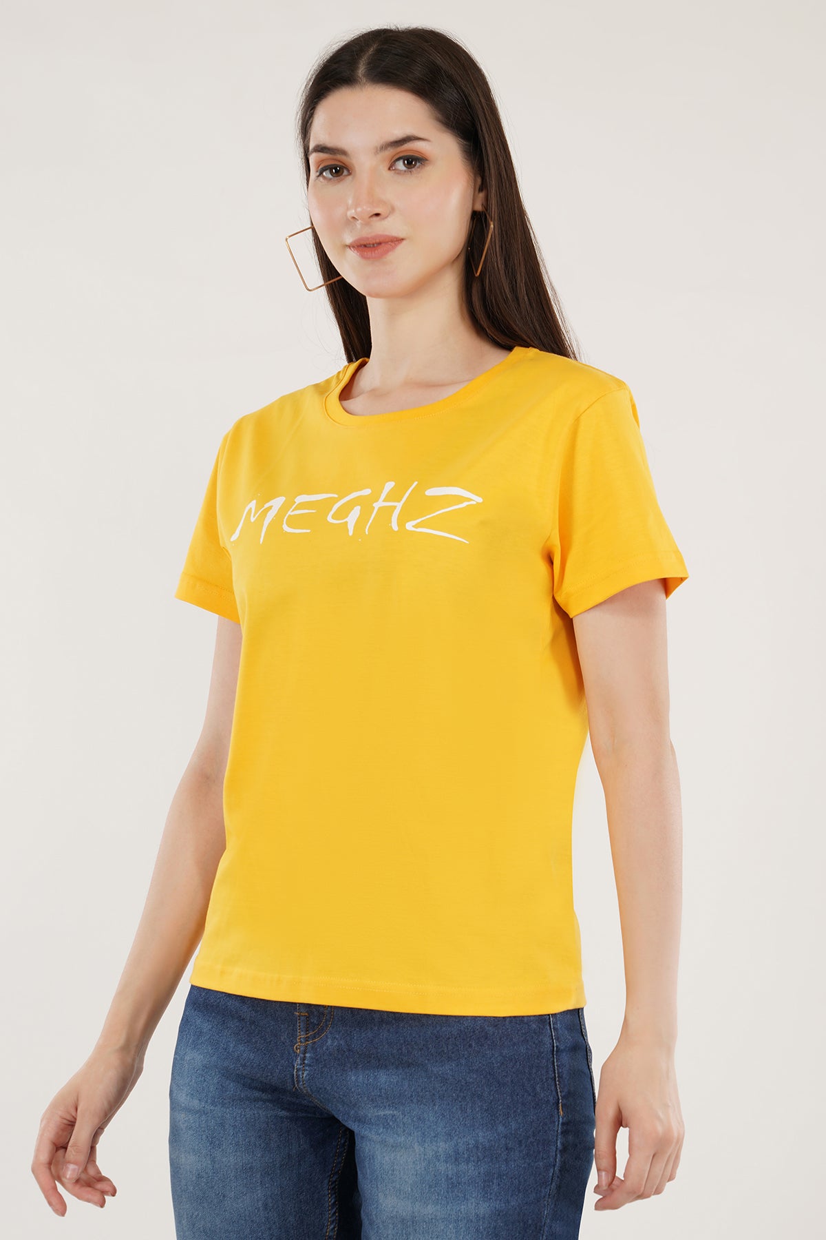 Women Round Neck Yellow T-Shirt
