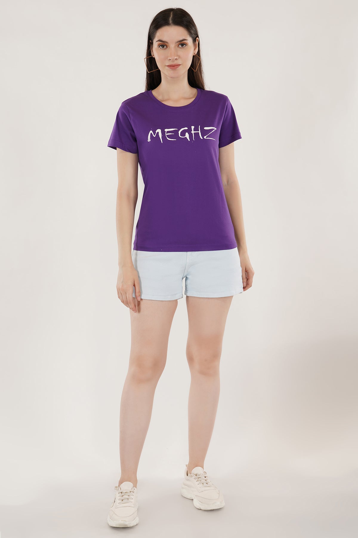 Women Round Neck Purple T-Shirt