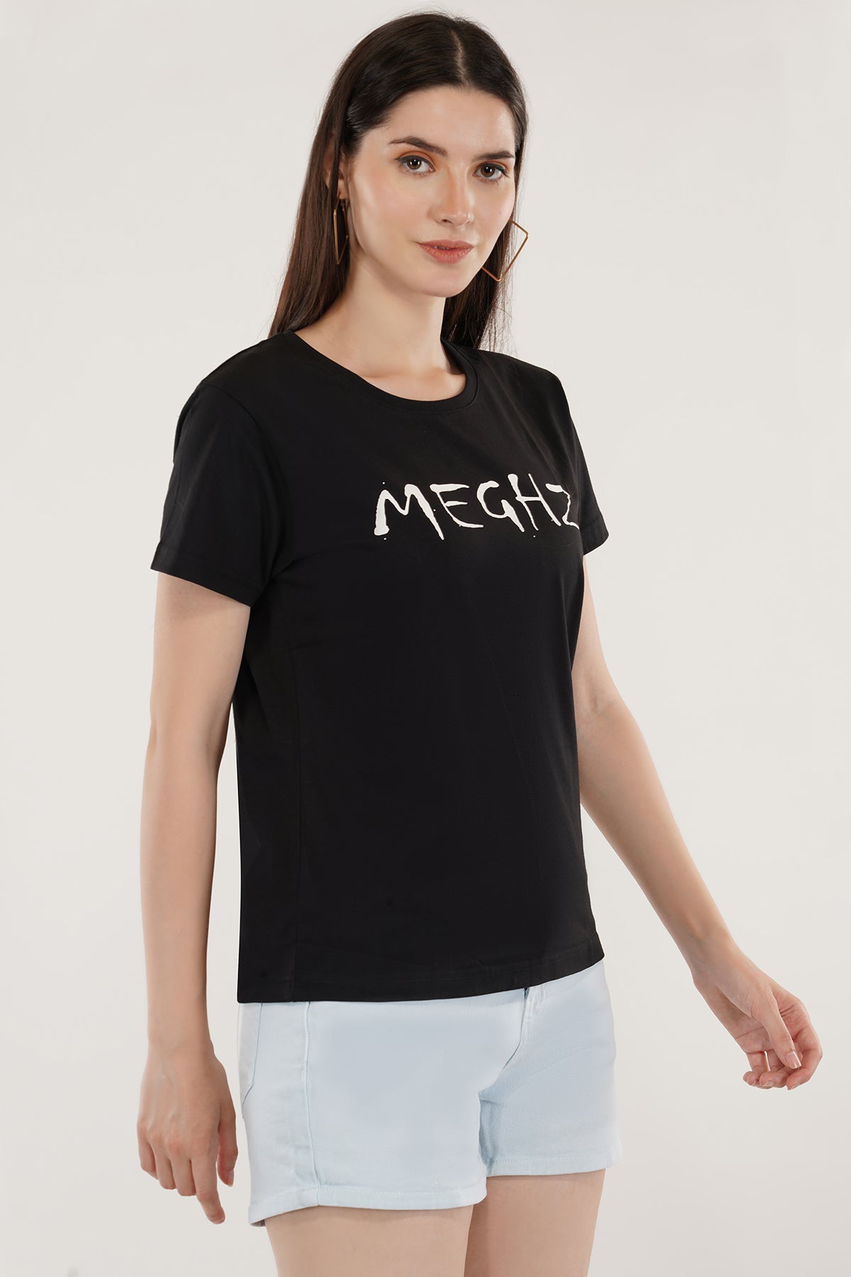 Women Round Neck Black T-Shirt