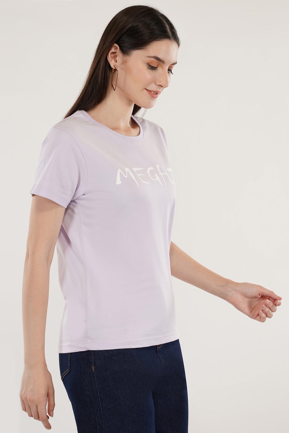 Women Round Neck Lavender T-Shirt