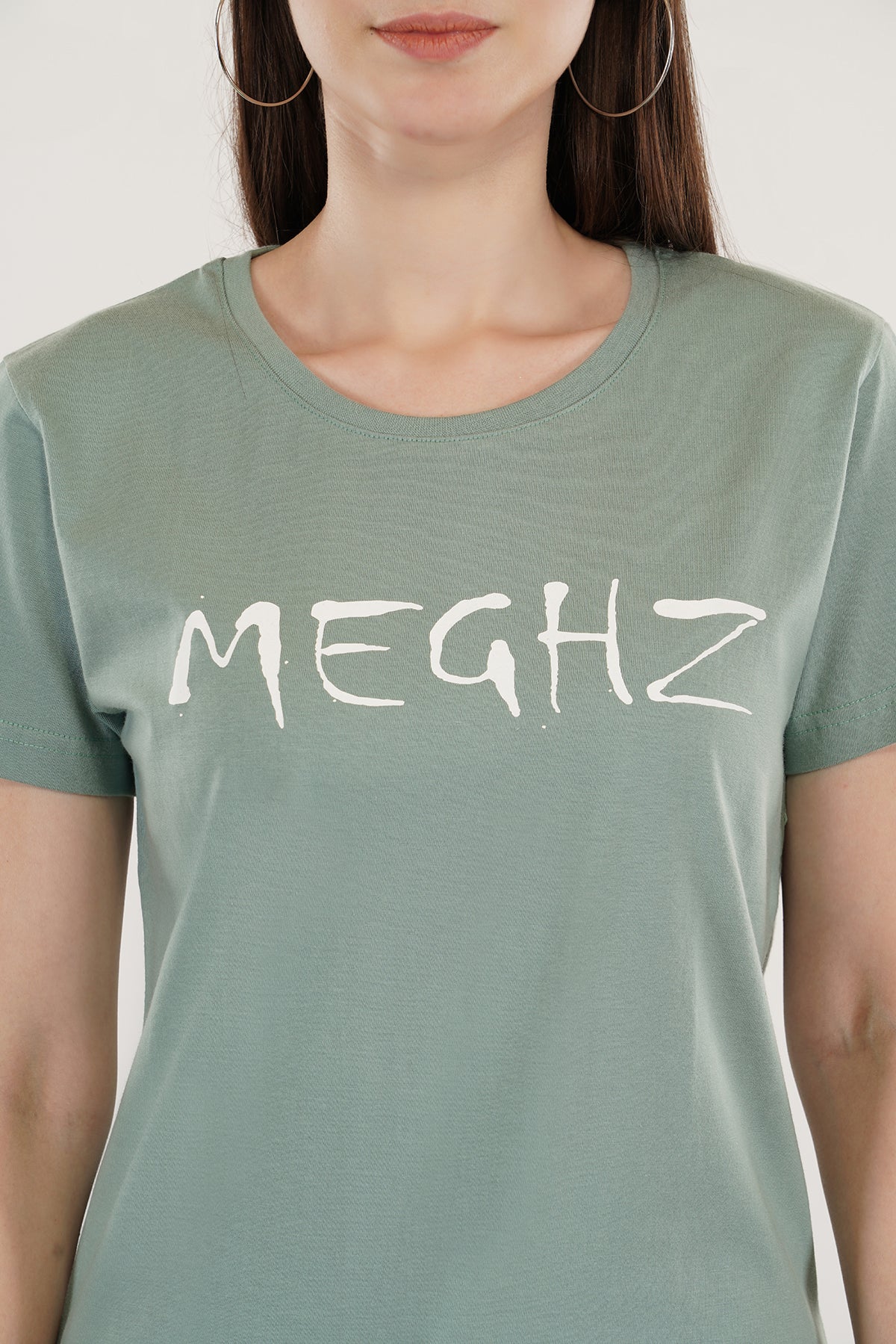 Women Round Neck Sage Green T-Shirt