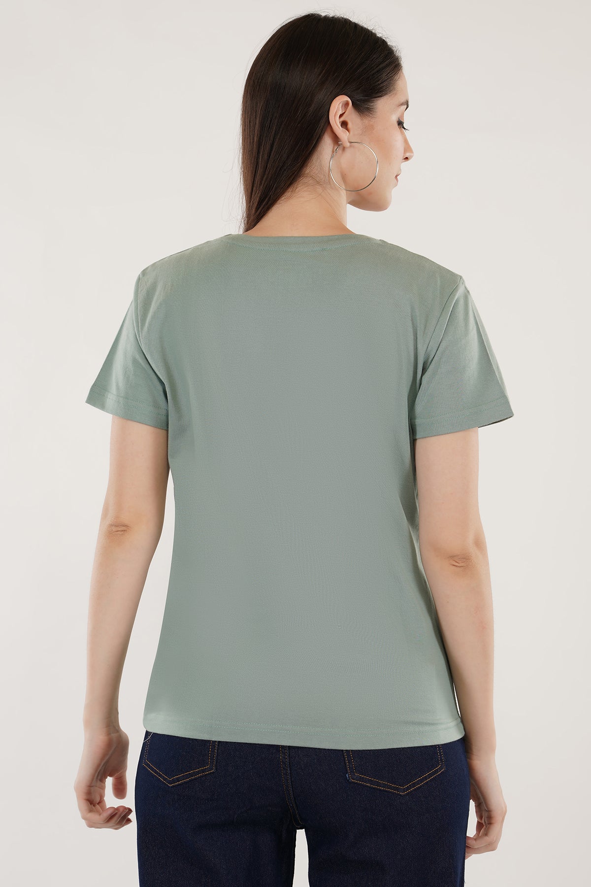 Women Round Neck Sage Green T-Shirt