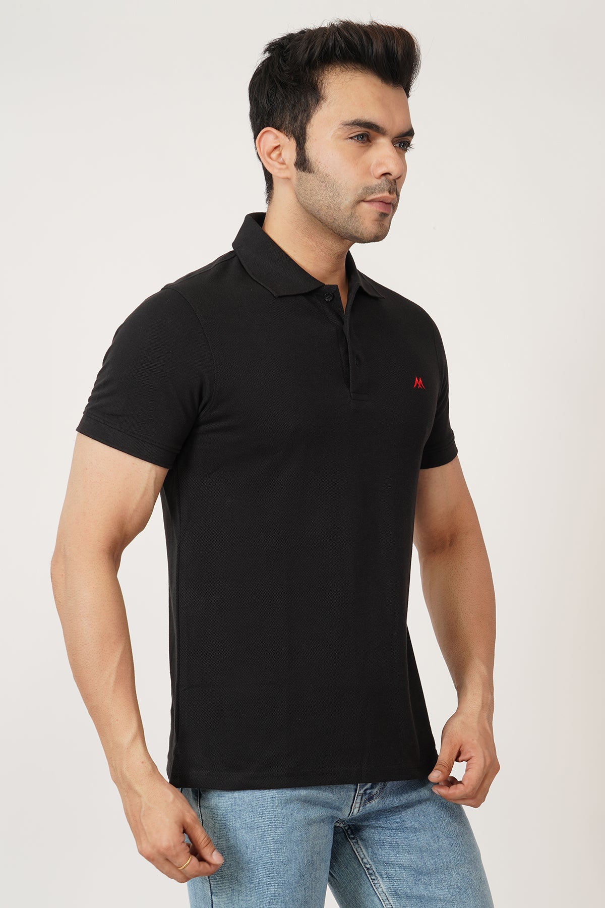 Solid Men Polo Neck Black T-Shirt