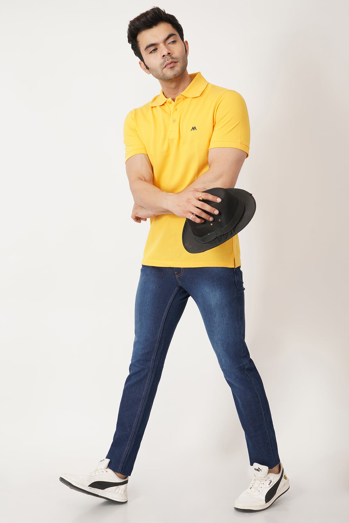 Solid Men Polo Neck Yellow T-Shirt