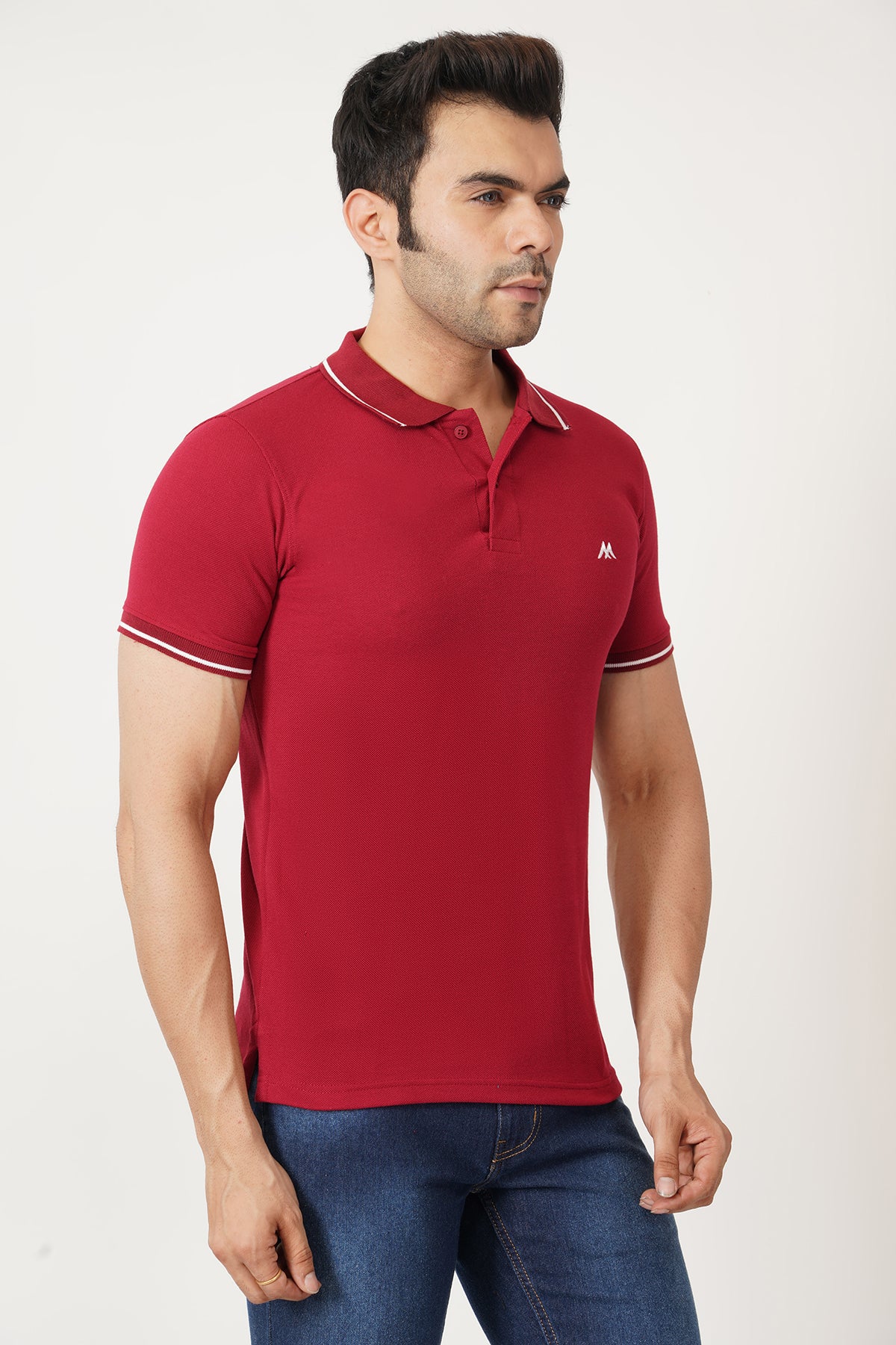 Solid Men Polo Neck Maroon T-Shirt