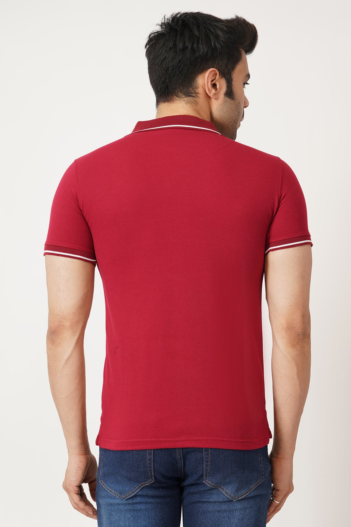 Solid Men Polo Neck Maroon T-Shirt