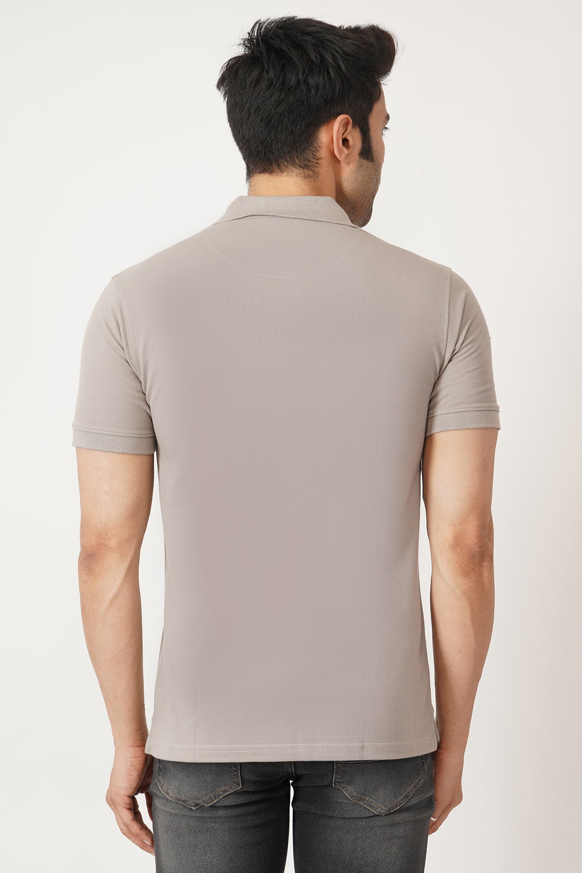 Solid Men Polo Neck Mid Grey T-Shirt