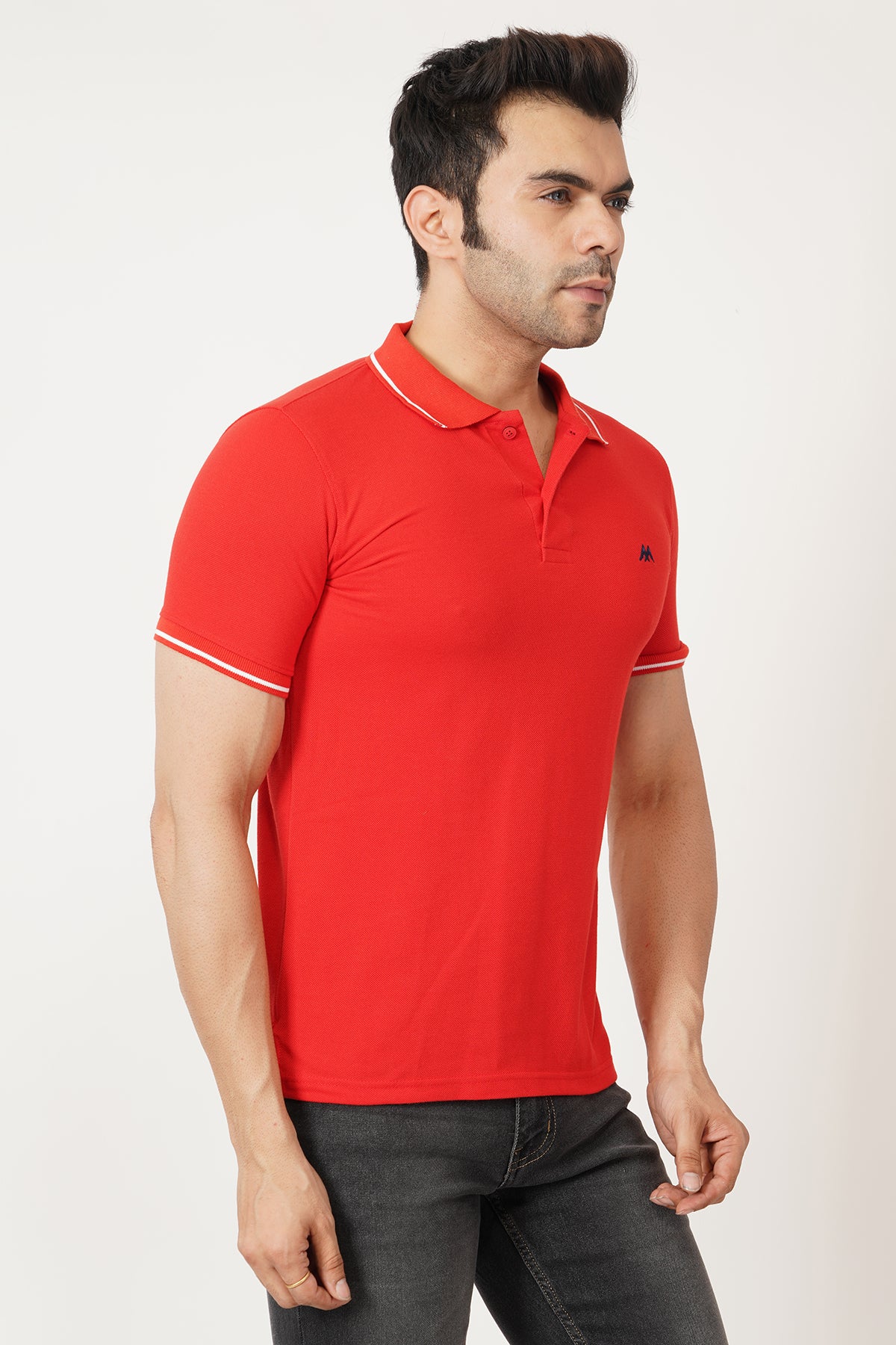 Solid Men Polo Neck Red T-Shirt
