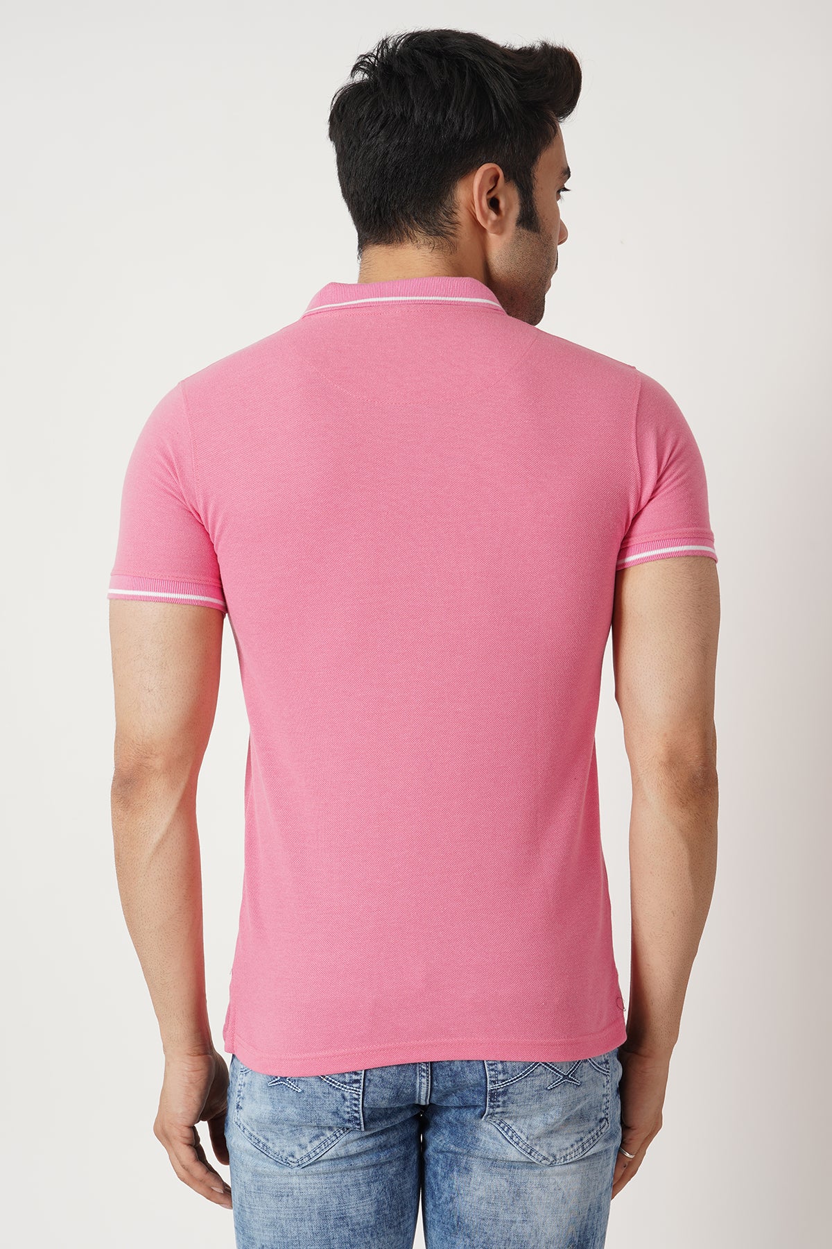 Solid Men Polo Neck Light Pink T-Shirt