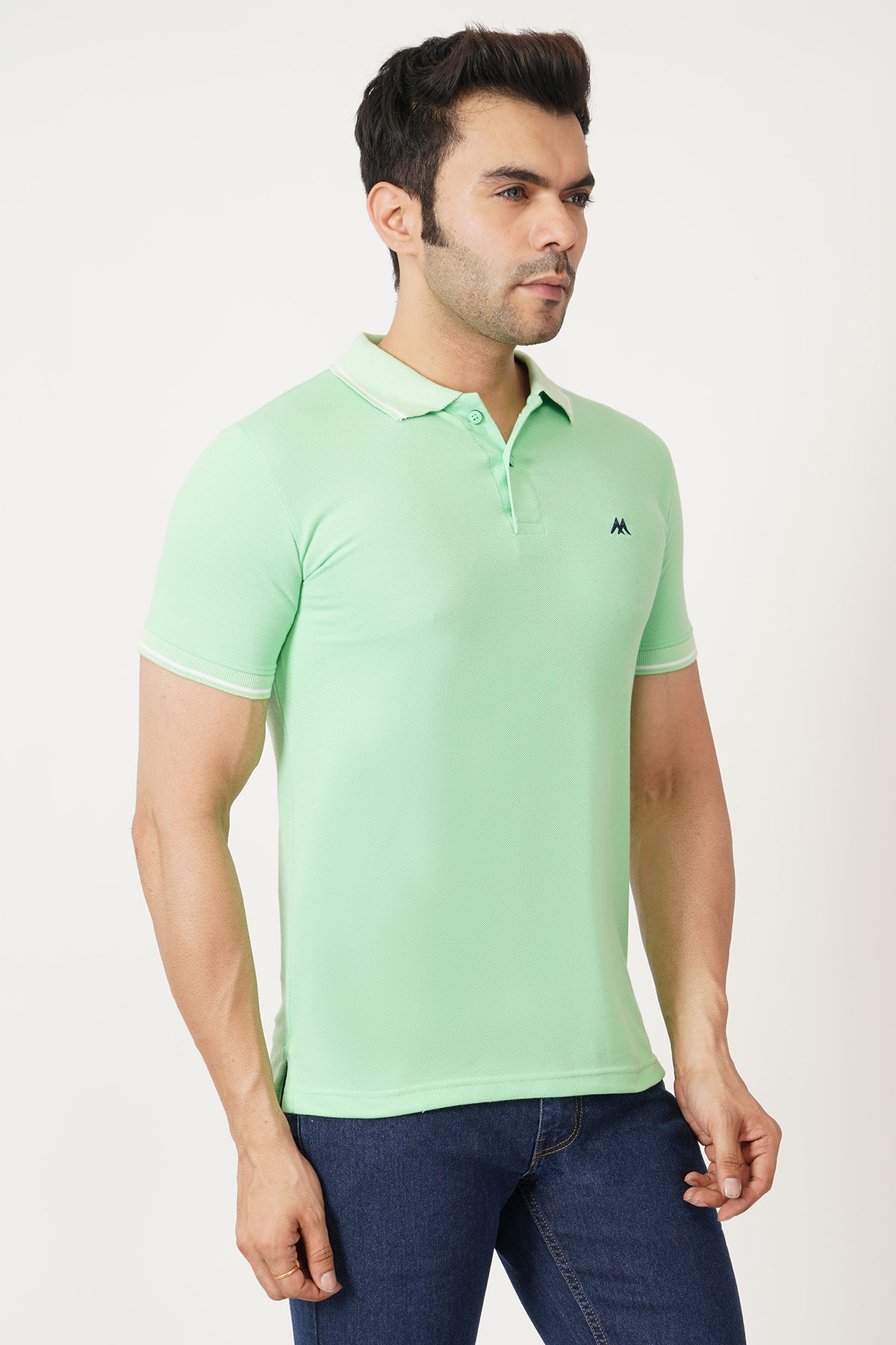 Solid Men Polo Neck Parrot Green T-Shirt