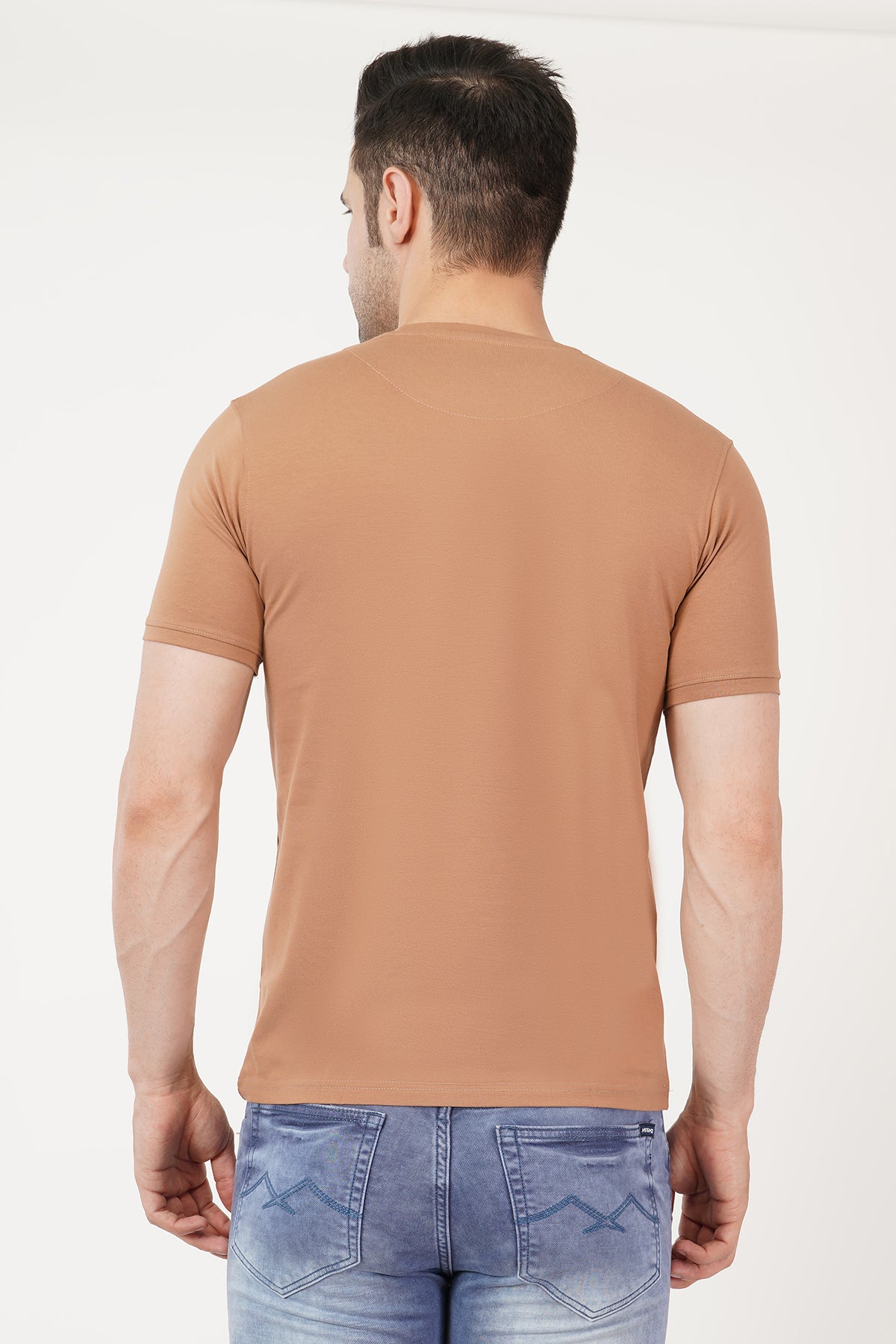 Solid Men Round Neck Brown T-Shirt
