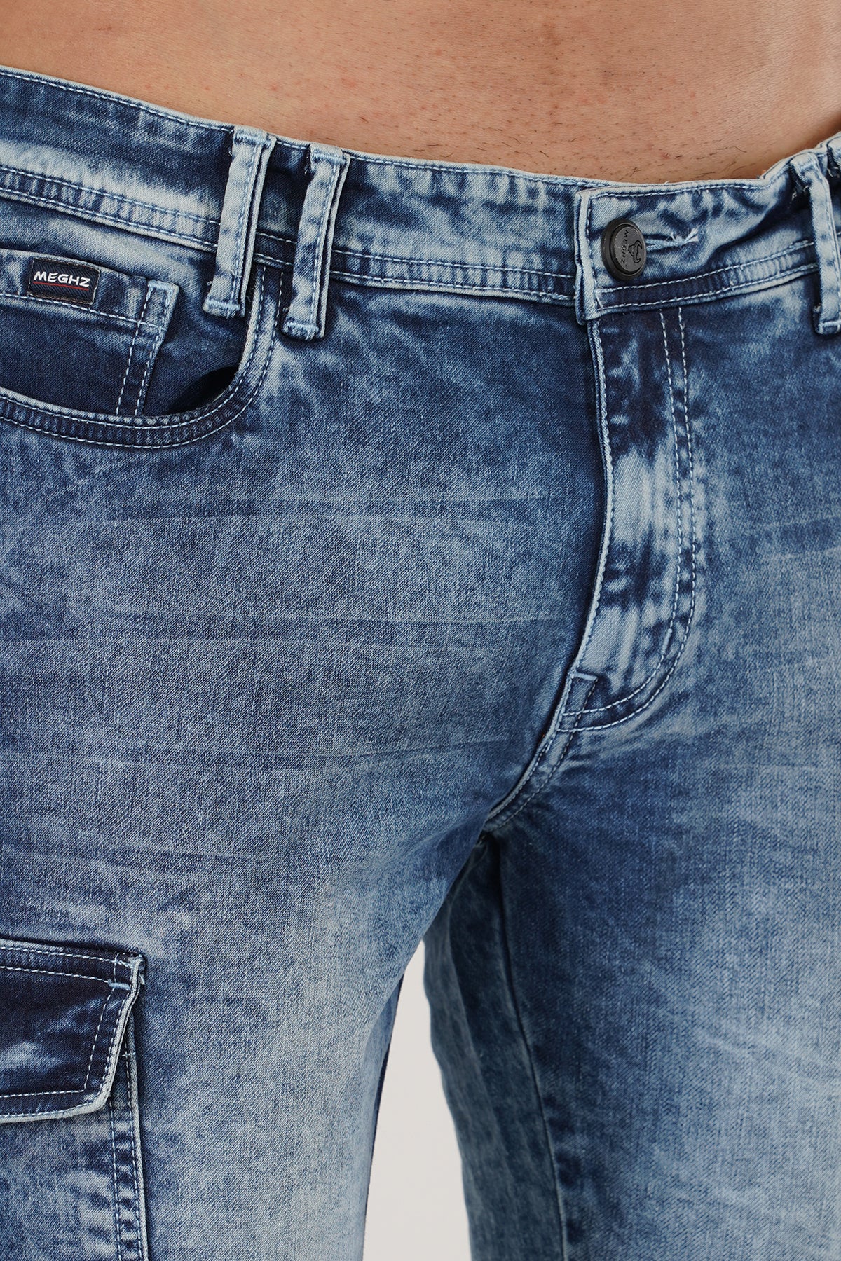Men Vintage Blue Side Pocket Jeans